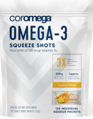 Coromega Omega-3魚油＋維他命D 1000IU 120包/鳳梨橘子 新包裝