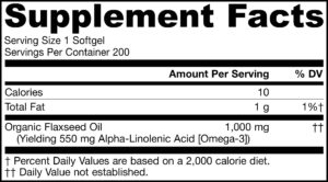 supplement facts for Jarrow Flaxseed oil 200gels