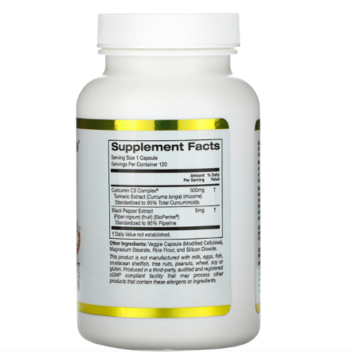 Supplement facts Curcumin C3 with BioPerine