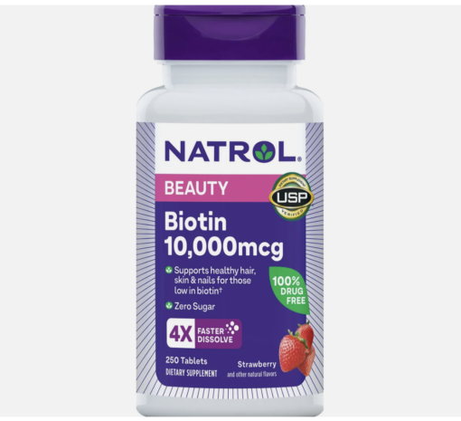 Natrol 強效生物素(頭髮指甲生長必要養分) Biotin 10000mcg 250錠 草莓味